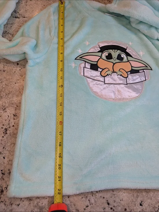 Disney Star Wars Grogu Baby Yoda Plush Fleece Sweatshirt Pajama Top M Mint Green - Picture 7 of 8